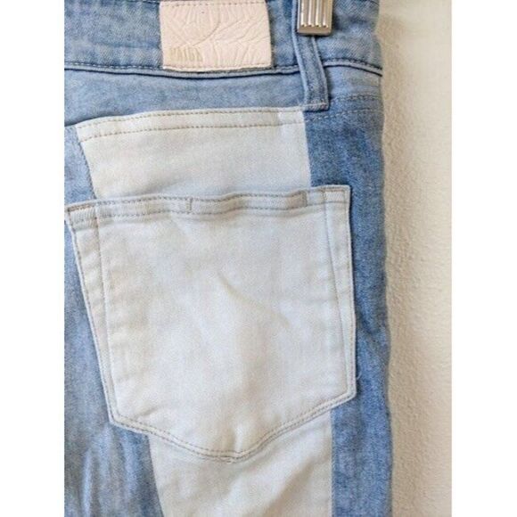 Paige Sz 27 Cindy Patchwork Blue Sky Piercing Jeans Straight Blue White Stretch - Picture 7 of 9